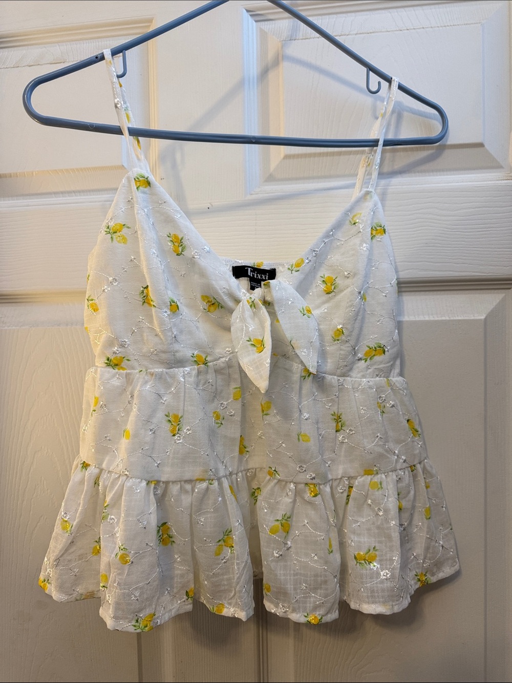 Trixxi White Tank with Yellow Lemon Print and Tie-Front